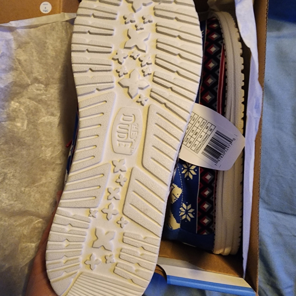 Hey Dude Mens' Patterned Slip-On Shoes - Blue and Red Holiday - Picture 3 of 4